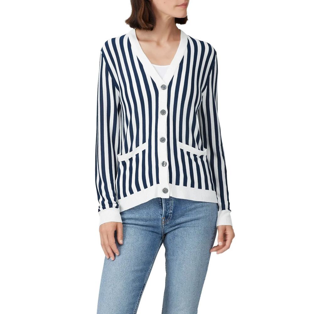 KULE The Jax Striped Cardigan Navy White Medium M